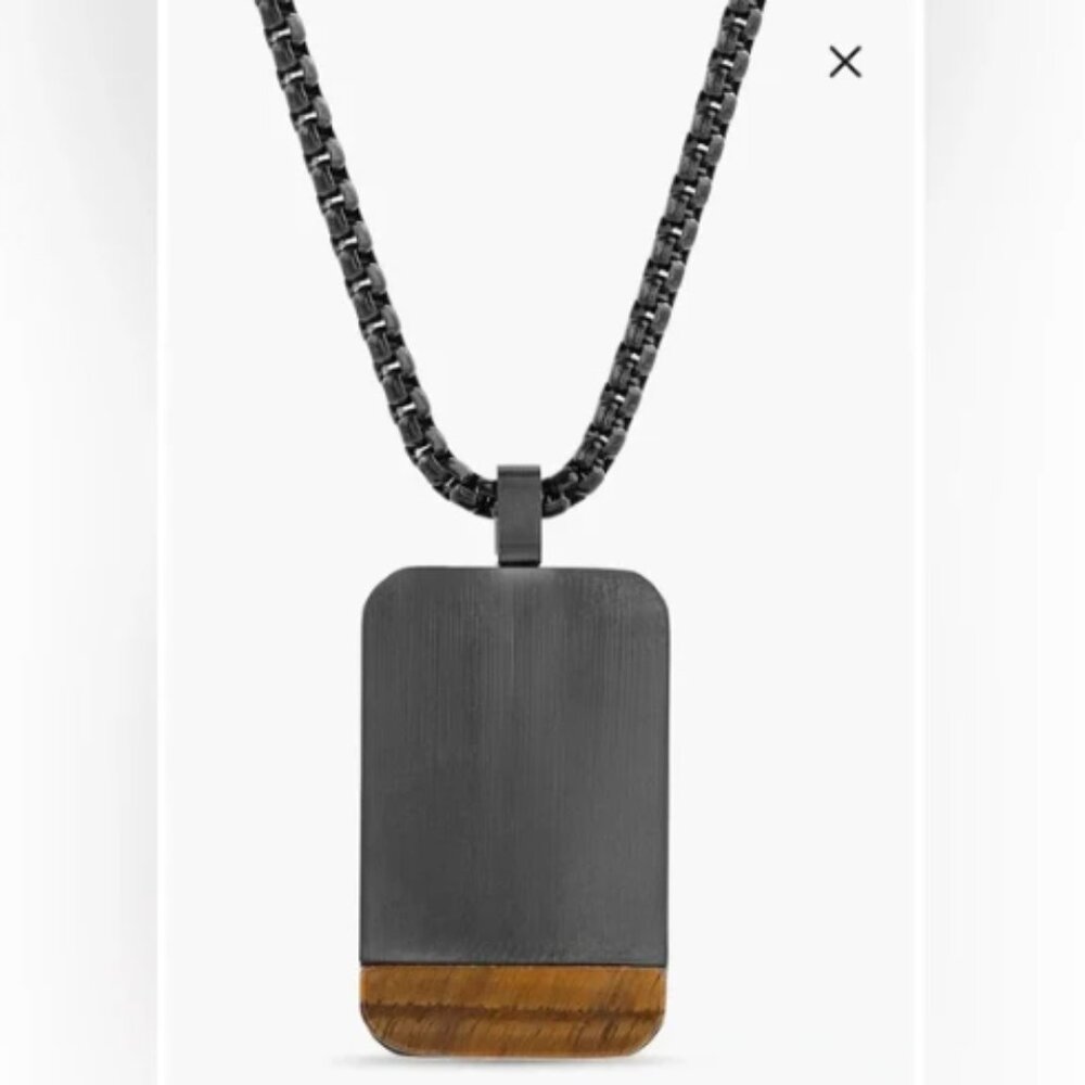 NWT! Nautica Men's Stainless Steel Tiger's Eye Dog Tag Necklace